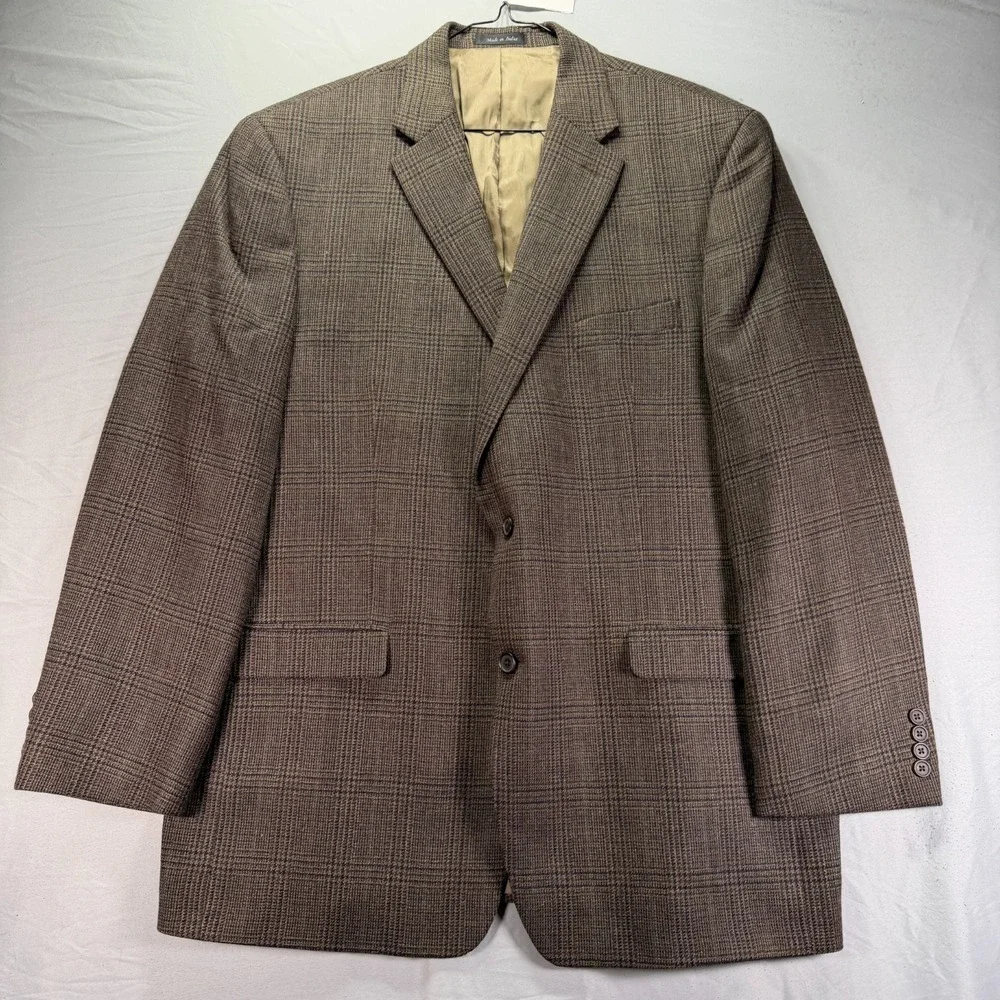Lauren Ralph Lauren Blazer Mens 46L Brown Glen Check Wool Two Button Notch